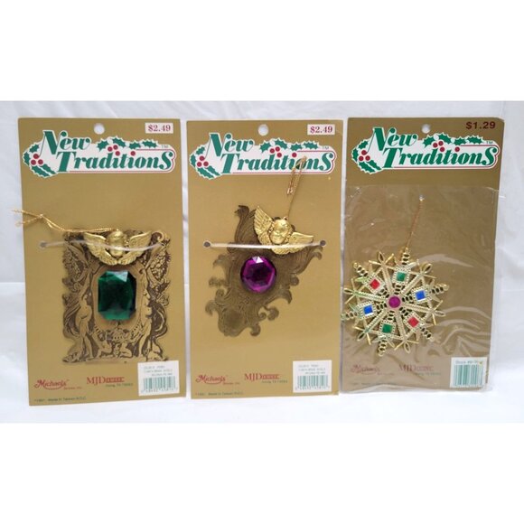 Lot of 3 Vintage 1991 New Traditions Angel Snowflake Ornaments With Gems - Picture 1 of 6